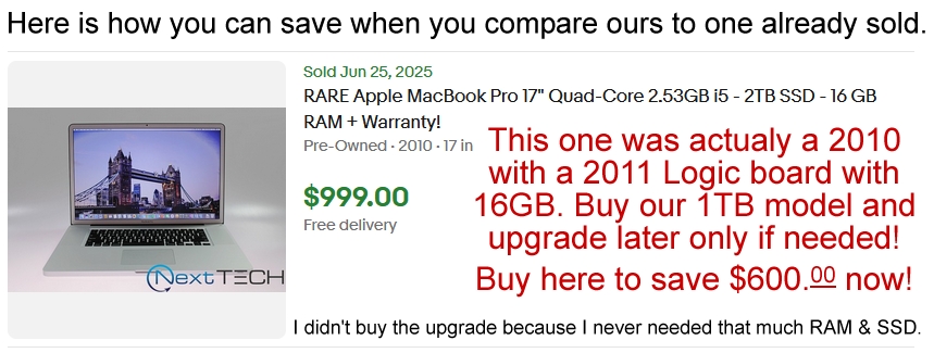 ComputerHobbyShop MacBook Pro 2010 Compared to 2011