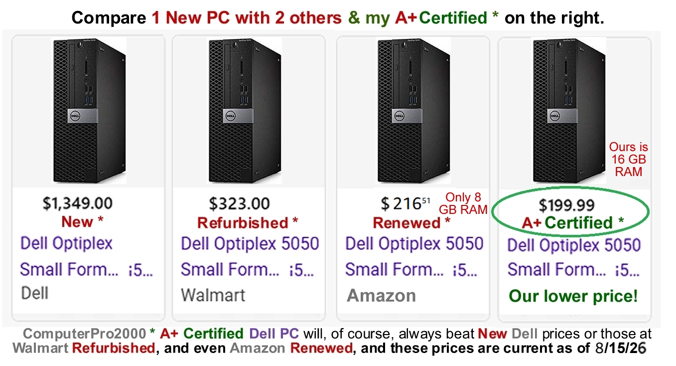 Compare Prices on our A+ Certified Dell Optiplex 5050 Intel 4 core i5 with Windows 11 Pro
