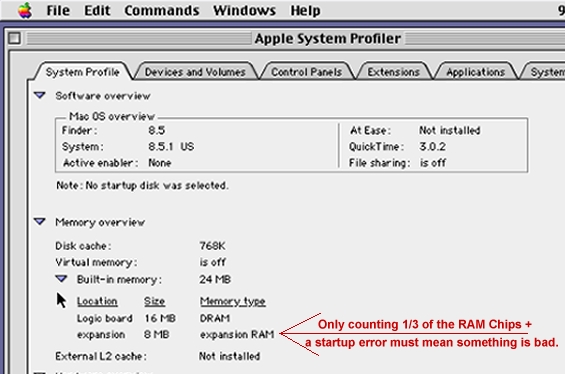 Memory Count low on Apple Powerbook 1400c laptop RAM upgrade.