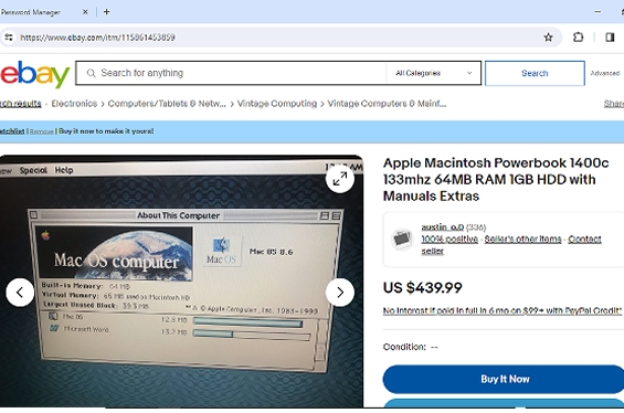 Max RAM Count 64 MB on Apple Powerbook 1400c on eBay.