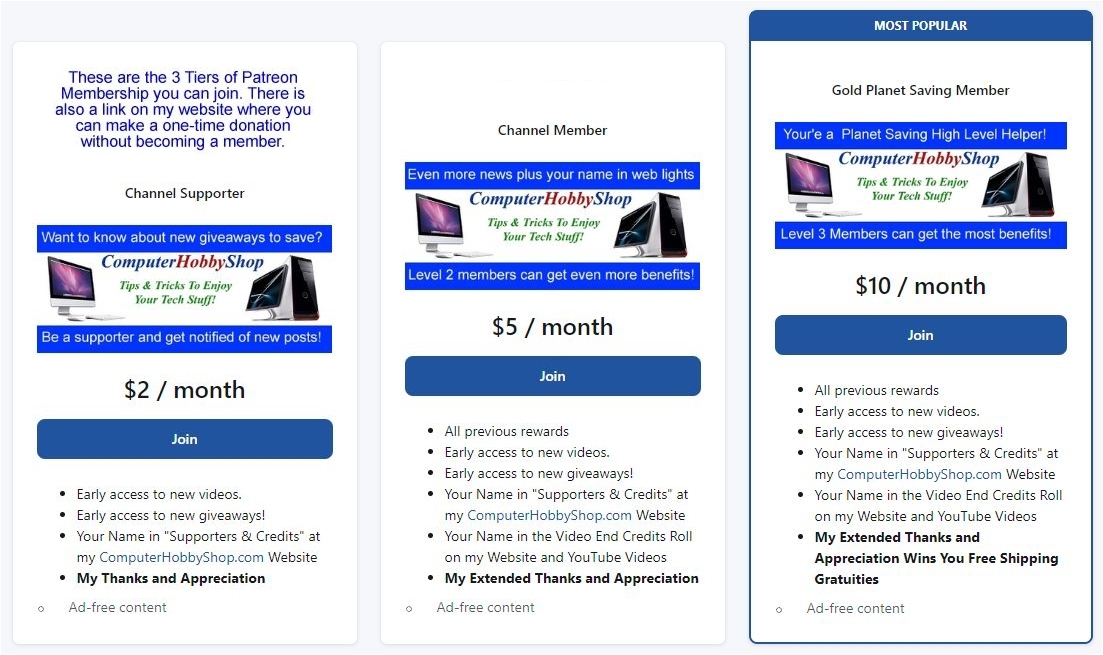 Choose your Computer Hobby Shop Membership
