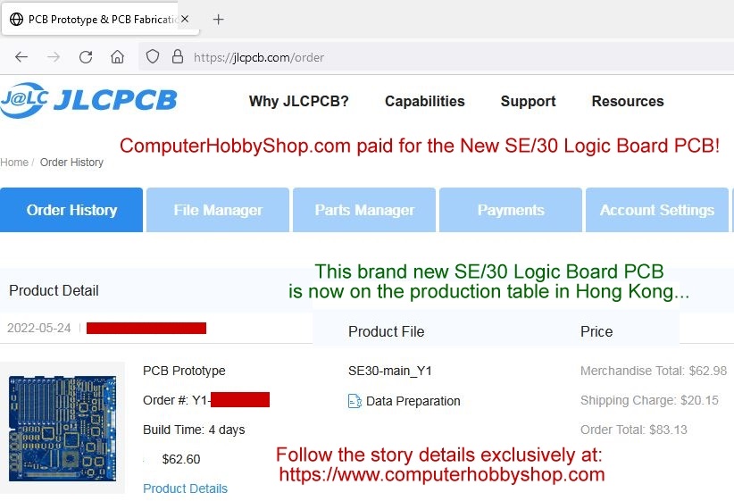 New Recreated SE/30 Logic Board to be made for Computer Hobby Shop, details at https://www.computerhobbyshop.com/